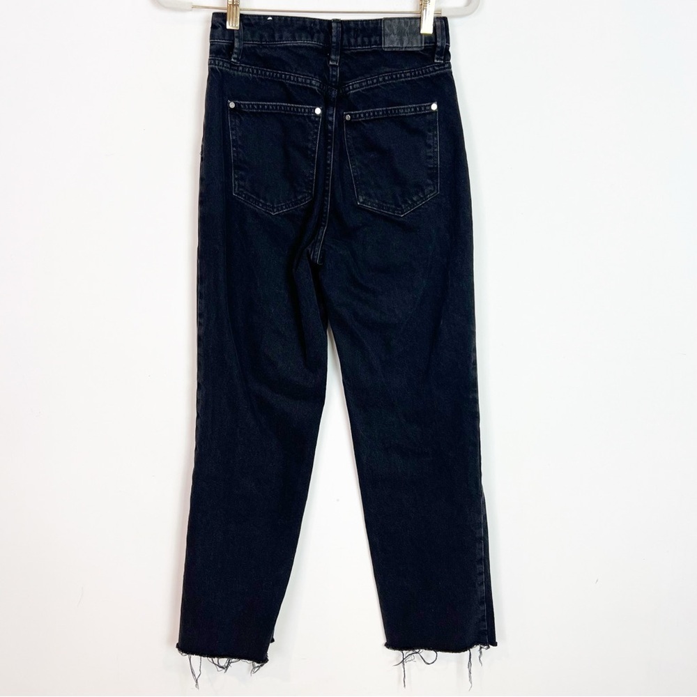 ZARA BLACK FRAY HEM STRAIGHT LEG HIGH RISE JEANS WOMENS SZ 2 - Picture 4 of 6